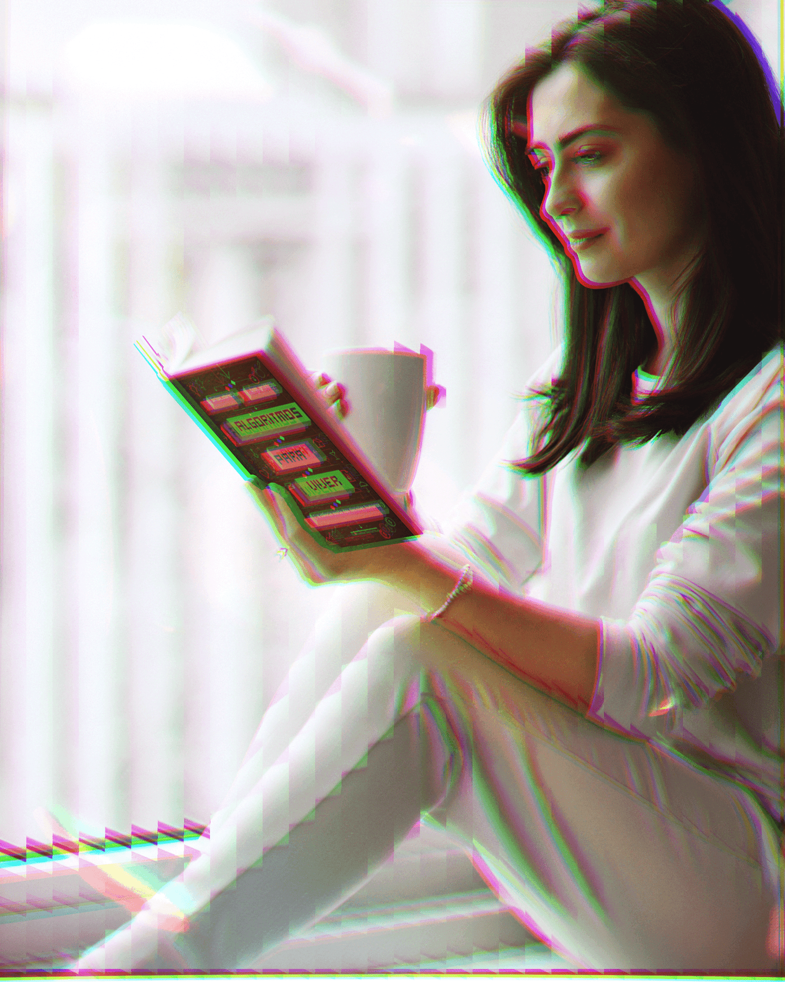 Mulher lendo o livro Algoritmos para viver