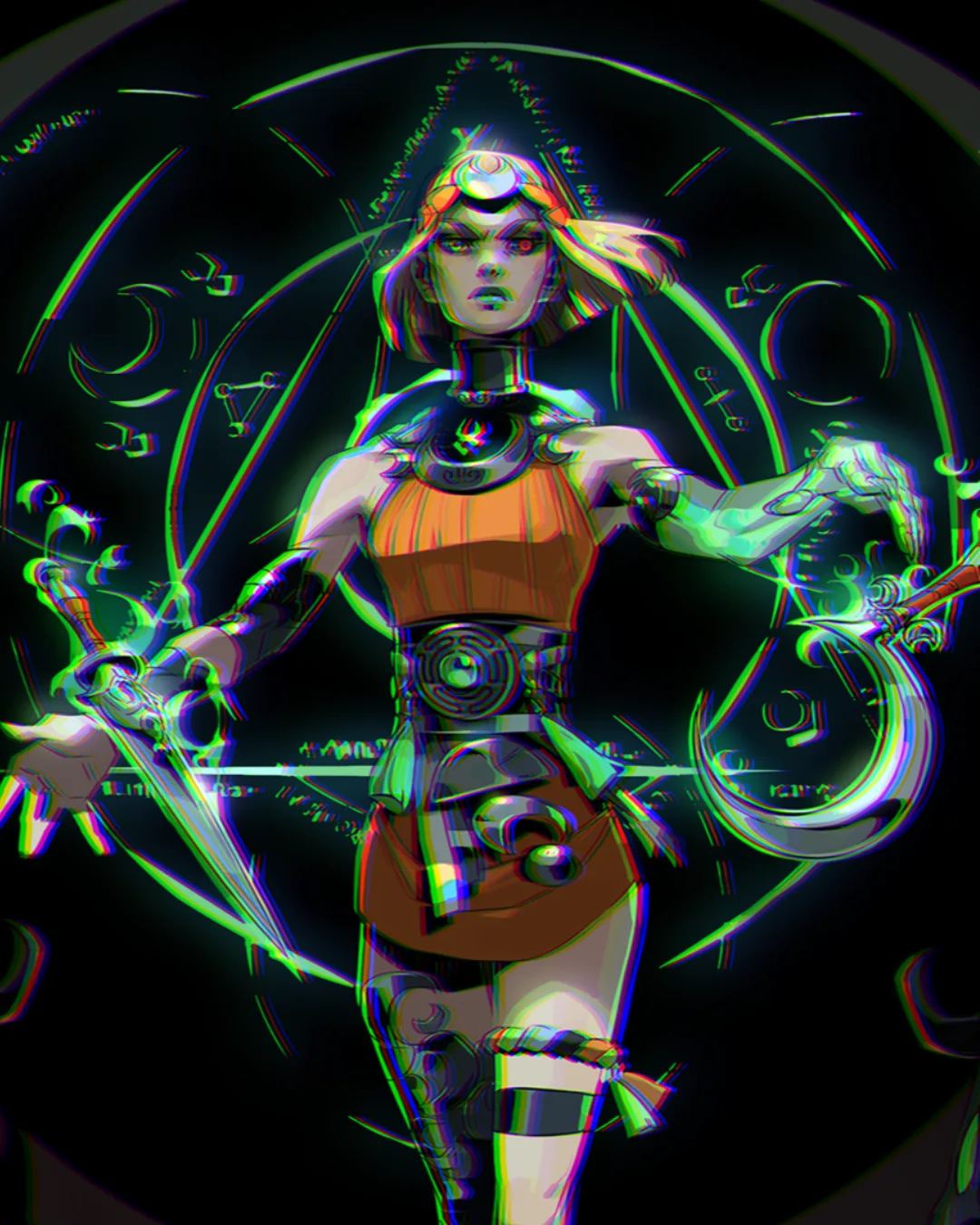 Melinoe, de Hades 2, com efeito de prisma