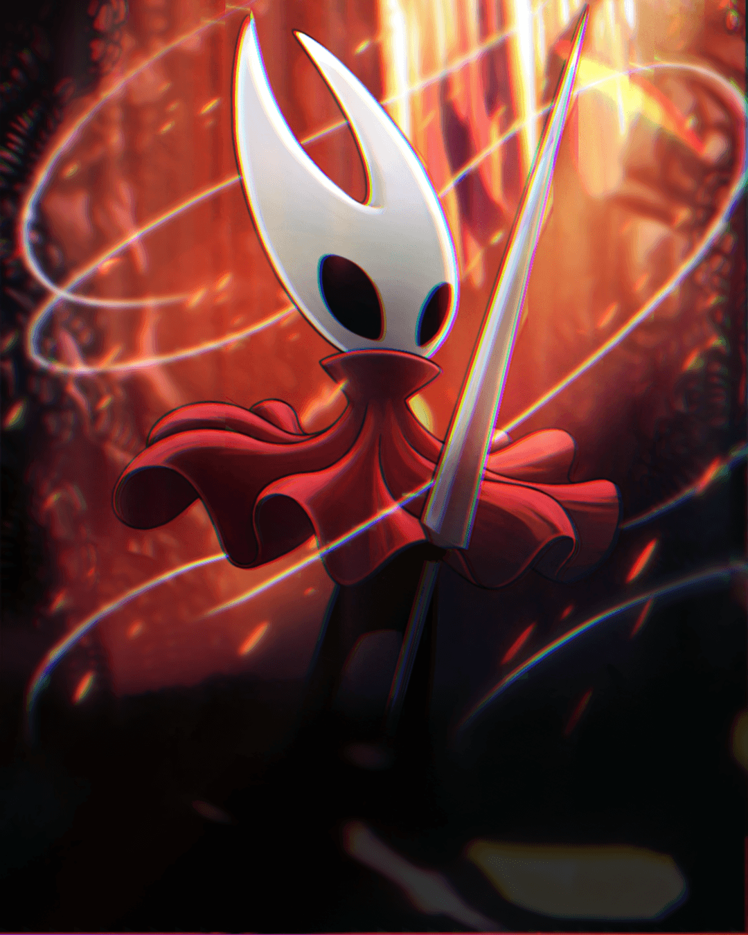 Hornet do Hollow Knight, com efeito de prisma