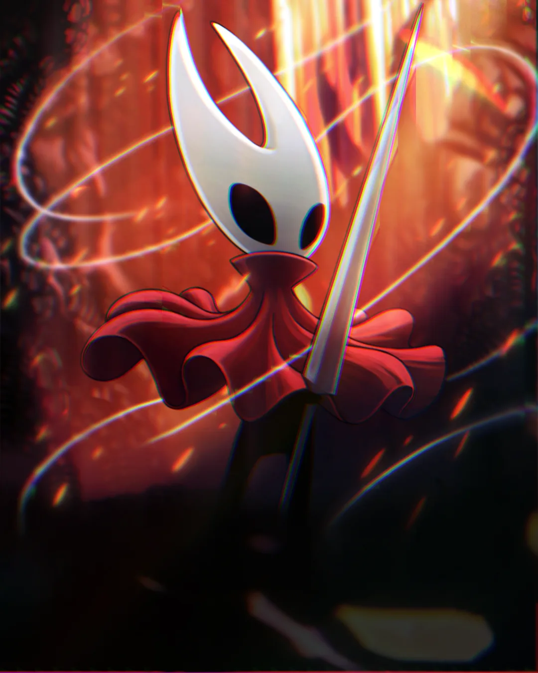 Hornet do Hollow Knight, com efeito de prisma