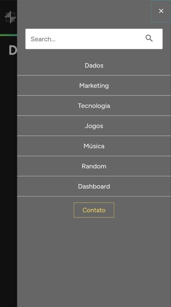 Menu responsivo mobile da Data Paradise